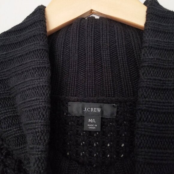 J.CREW Turtleneck Cotton Poncho M/L $155 Black Button 3/4 Sleeve Chunky Longline - Picture 9 of 16
